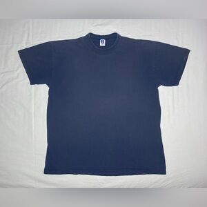 Vintage Faded Russell Athletic Navy Blue Blank Plain Large Distressed Shirt